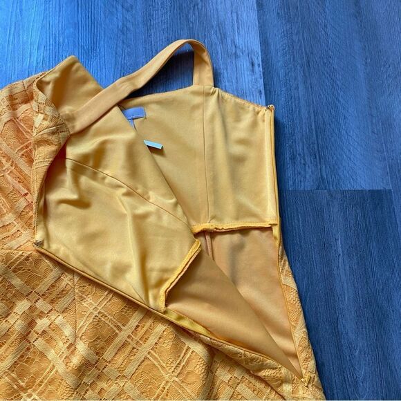 ASOS Lace Midi Dress Yellow One Shoulder NEW 10 Tall - Picture 7 of 10